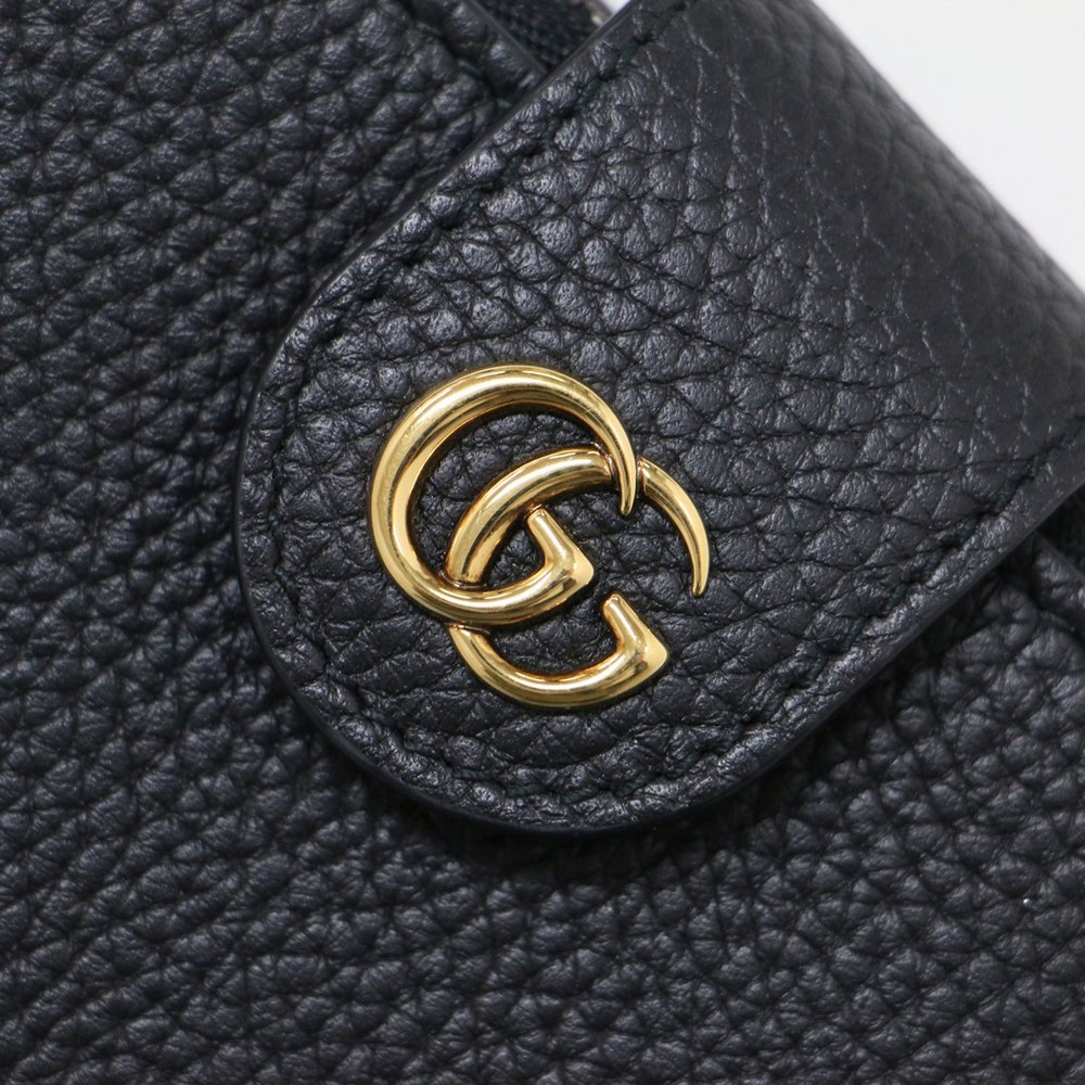 GUCCI Double G Medium Wallet with Bamboo Bi-fold Wallet Compact Leather Black - Picture 4 of 8